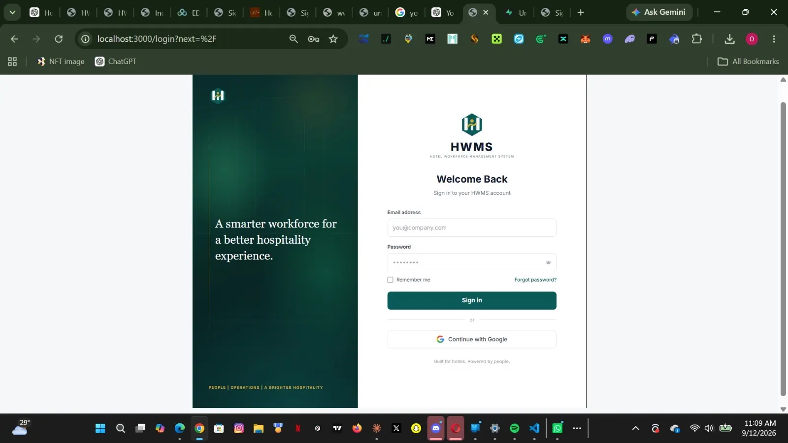 HWMS login screen